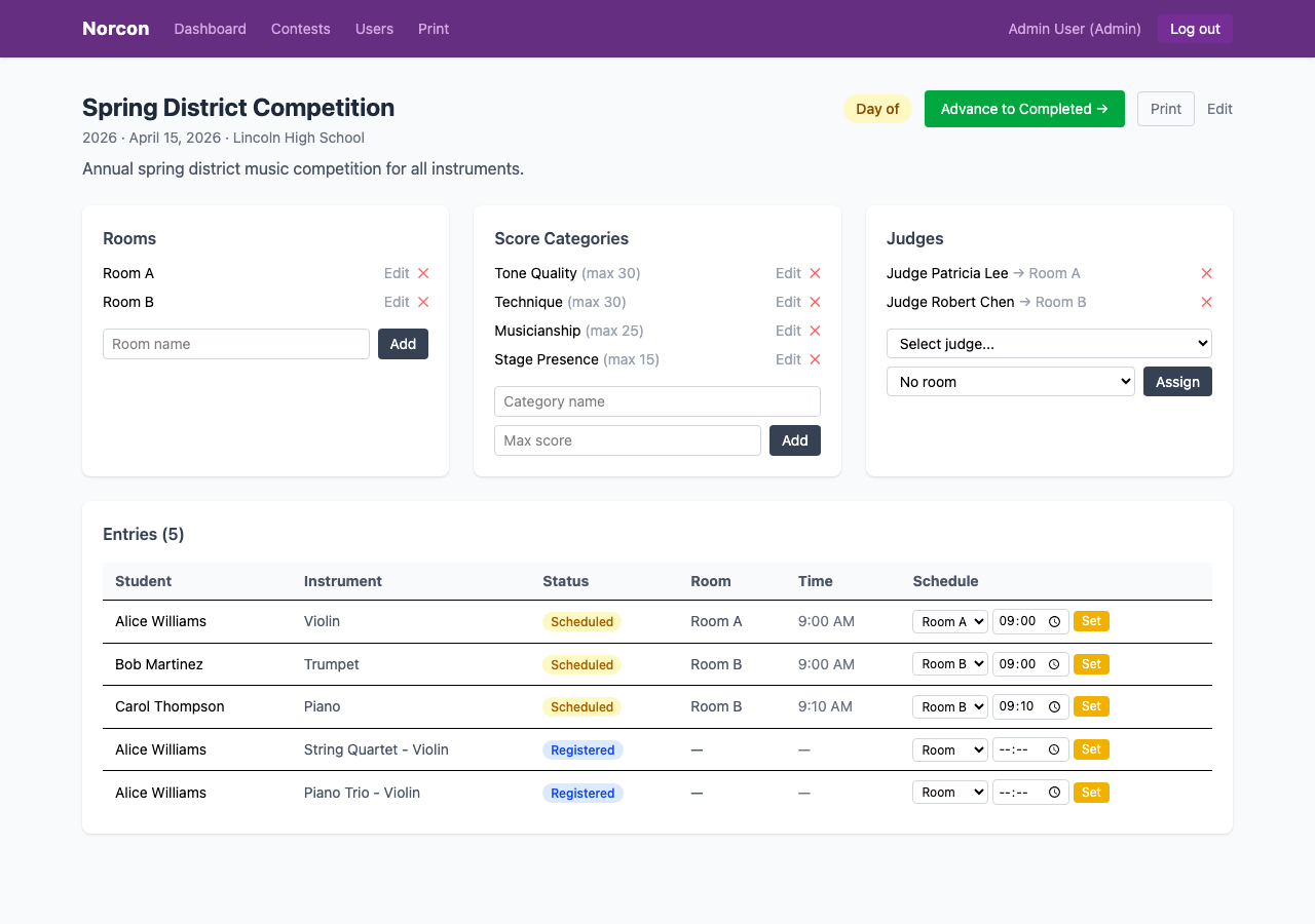 NorCon contest management view