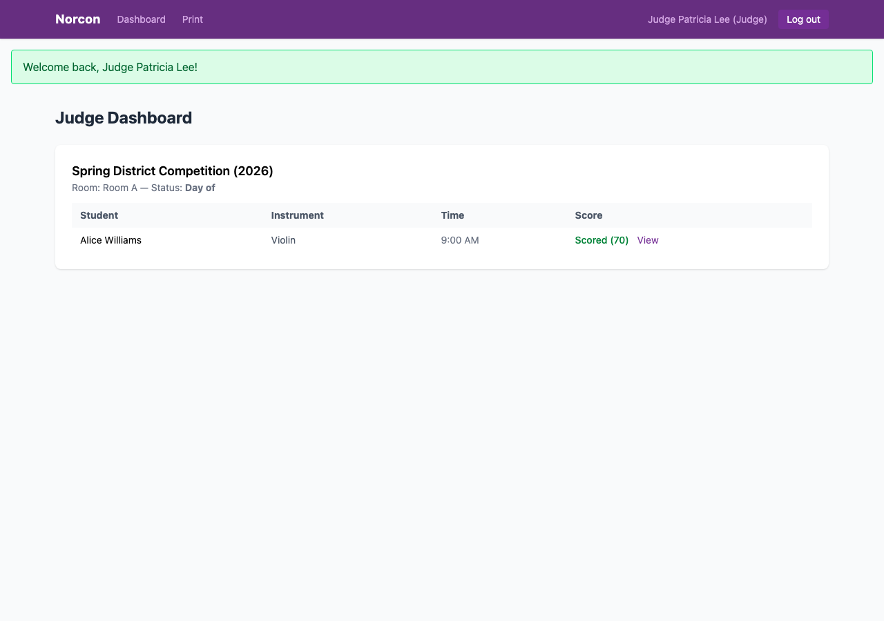 Judge dashboard with scoring