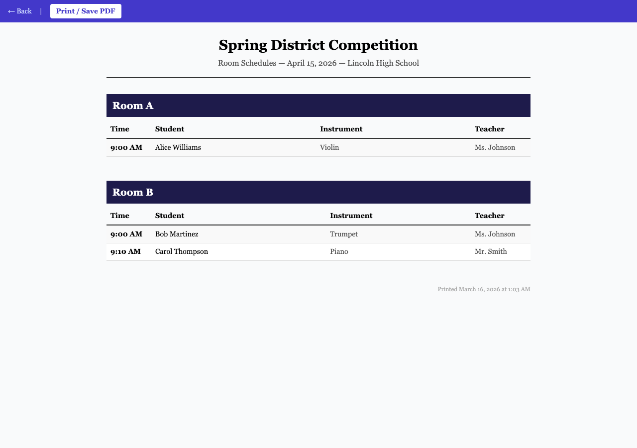 Printable room schedule